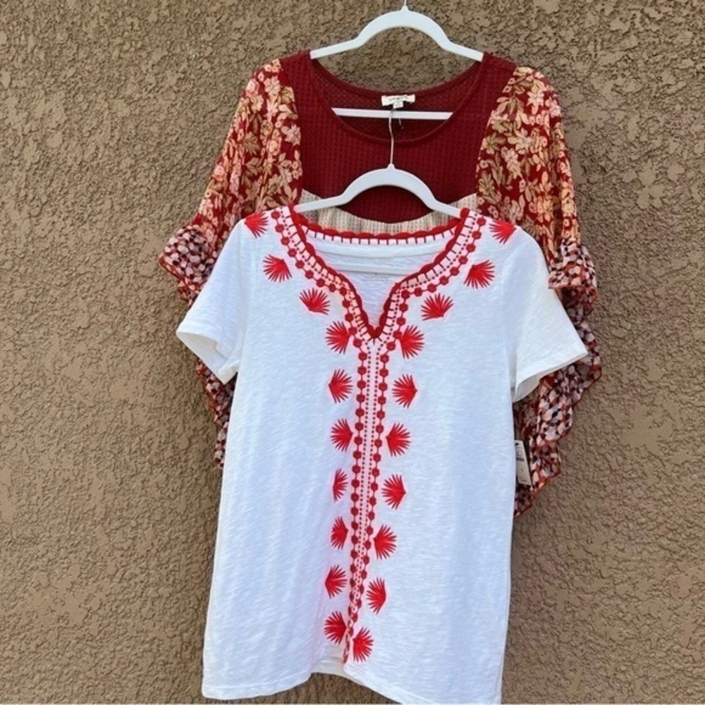 Bundle of 2 Umgee Shirts Talbots Top Womens Size Small Lot Bohemian Embroidered - Picture 9 of 17